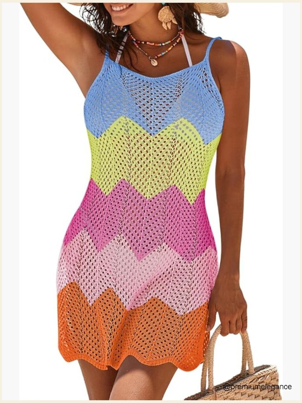 Crochet Swim Cover Up Tank Dress Sheer Mesh Boho Beach Coverup Sleeveless